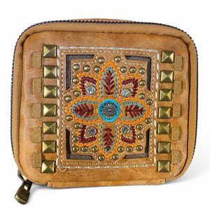 Montana West Small Square Makeup Toiletry Bag Bohemian Style Embroidered Feather
